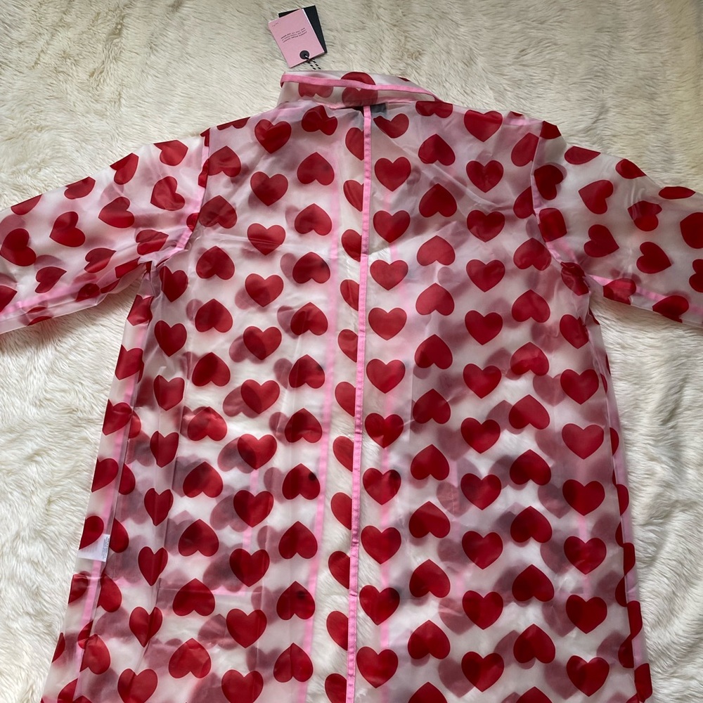 Lazy Oaf See Through Heart Mac Translucent Rain Jacket Oversize Large - Picture 4 of 17